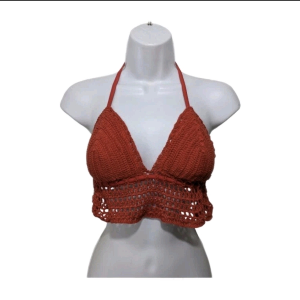 Xhilaration Corset Crochet Open KnitHalterTop S Tank Top Boho Hippie  #2500.7200